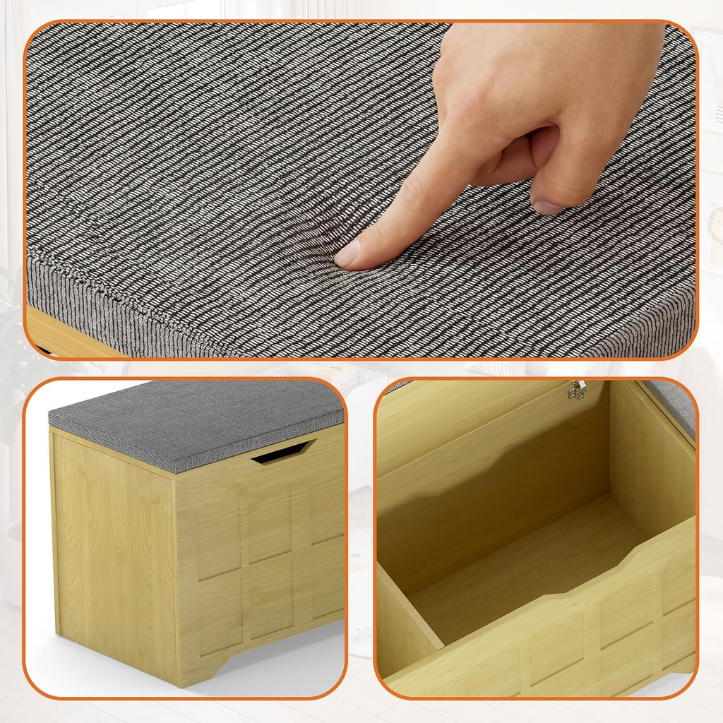 Zevemomo 63" L Shaped Storage Bench with Cushion, Kitchen Breakfast Nook Benches, Wood Storage Bench with Storage for Dining Room, Kitchen, Entryway(Natural)