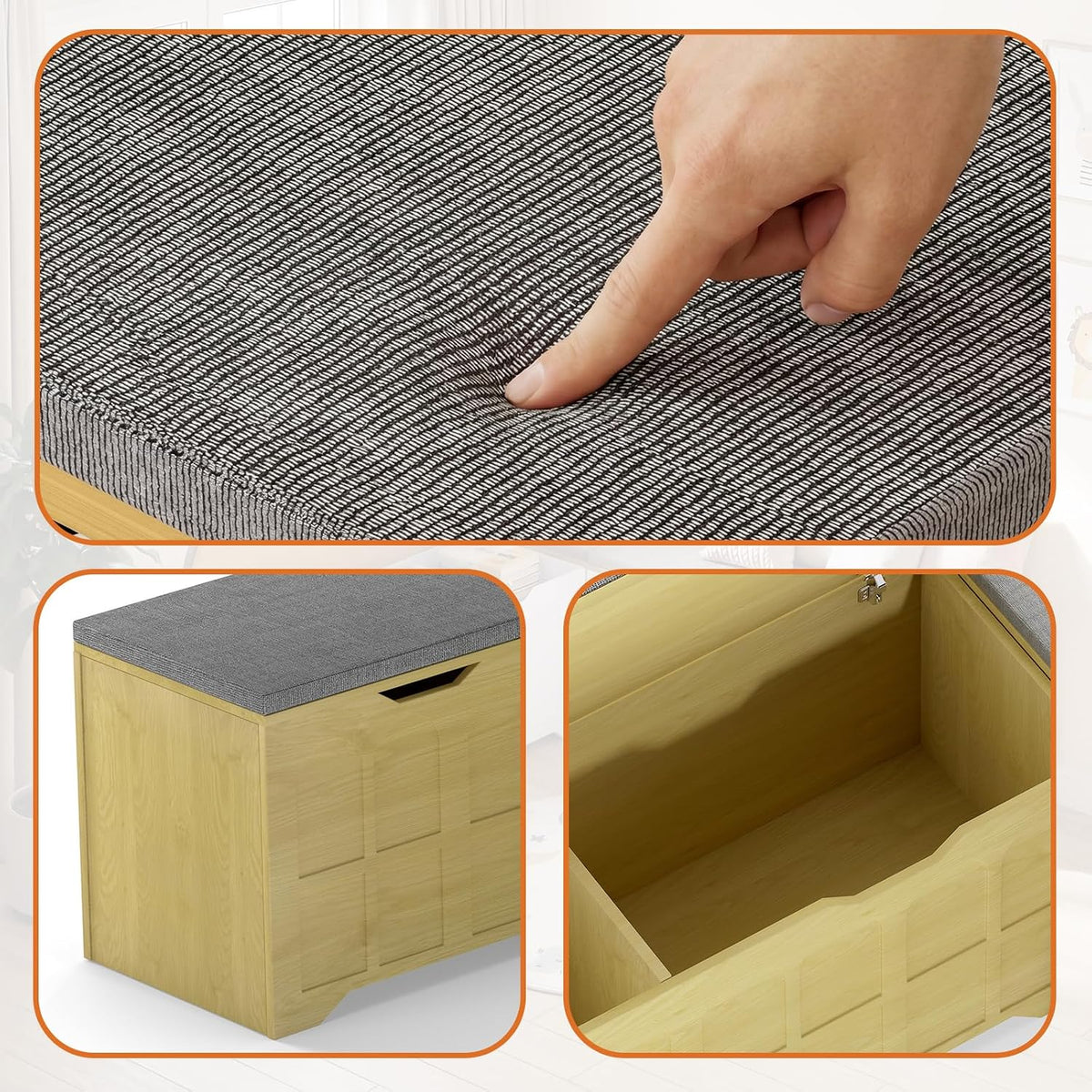 Zevemomo 63" L Shaped Storage Bench with Cushion, Kitchen Breakfast Nook Benches, Wood Storage Bench with Storage for Dining Room, Kitchen, Entryway(Natural)