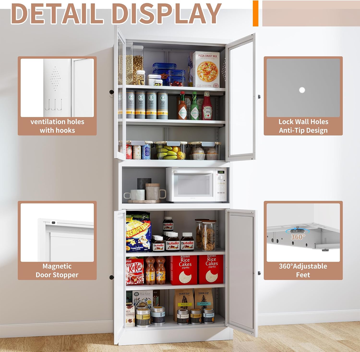 Havemies Modern White Metal Pantry Cabinet - 72" Freestanding Multifunctional Storage for Decluttering Kitchen, Pantry, Bathroom & Laundry Room