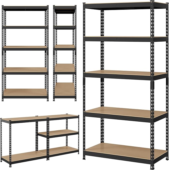 Yaheetech Storage Shelves 5 Tier Garage Shelving Heavy Duty Garage Shelves Adjustable Metal Shelving Unit Utility Rack Industrial Shelving for Warehouse Pantry Closet, 35.5″W × 17.5″D × 72″H, Black