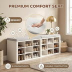 AMONIDA Shoe Storage Bench with Cushion, Entryway Bench with Shoe Storage,18 Cubby Shoe Bench with Removable Dividers, Shoe Organizer Bench for Entryway, Living Room, Light Grey (18, White)