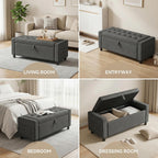 Amada 46" Storage Ottoman Bench, Side Pocket, Safety Hinge, Dark Gray | 30 Gallon (112 Liter) Hidden Storage, Holds 400 lbs, 3.14" Thick Foam, End of Bed Bench, Bench for Living Room, Bedroom