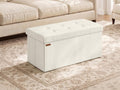 SONGMICS Mazie Collection - Storage Ottoman Bench, Foldable Foot Rest, 15 x 30 x 15 Inches, End of Bed Bench, Storage Chest, Load 660 lb, Living Room, Bedroom, Entryway, Cream White ULSF603W01