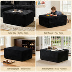 37" Square Cloud Couch Ottoman Footstool, Upholstered Foam Filling Footrest Ottomans for Couch,Large Seat,Soft Fluffy Foot Stool for Living Room Bedroom, No Assembly Required,Black,Plush Corduroy
