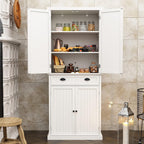 HLR Freestanding Kitchen Pantry Cabinet with Doors and Adjustable Shelves, Storage for Kitchen, Living Room Dining Room, White 30''D x 16''W x 72''H