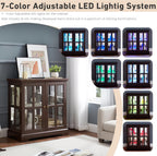 32" H LED Accent Curio Cabinet with 7 Color Lights for Collectibles, Modern Storage Cabinet with Tempered Glass Doors, Sideboard Buffet Case with Smartphone-Controlled Lights (Dark Cherry)