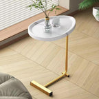 C-Shaped Side Table with MDF Tabletop and Steel Tube Frame, Compact Lightweight End Table, Slidable Accent Table with Stable Structure for Indoor Daily Use(White)