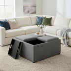 SIMPLIHOME Avalon Wide Contemporary Square Coffee Table Storage Ottoman, Flint Grey,