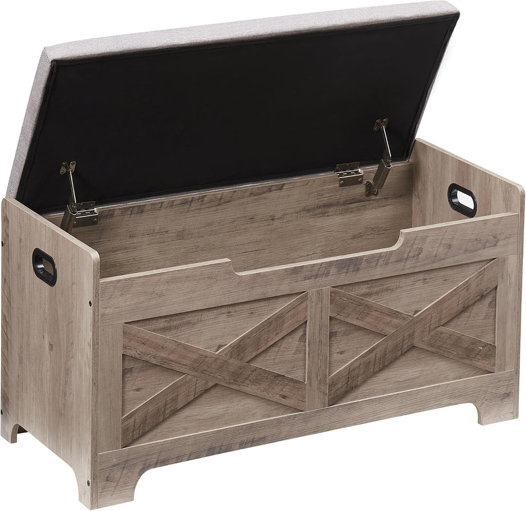 coucheta Storage Chest, Farmhouse Storage Trunk, Wooden Entryway Storage Bench with Safety Hinge and Lift-Top for Entryway, Living Room, Grey