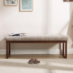 Bedroom Bench for End of Bed, 53.2" Modern Upholstered Chenille Fabric Entryway Bench & Window Bench, Footrest Stool Bench with Solid Wood Frame for Bedroom Living Room, Camel