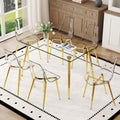 Ebullient Glass Dining Table Set for 6, 51" Clear Tempered Glass Table with Gold Chrome Metal Legs and 6 Transparent Acrylic Chairs, Compact Modern Kitchen Table Set for Small Space Dining Room