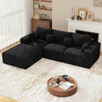 113" L-Shaped Couch, Modern Modular Sectional Sofa with Deep Seat, Convertible Corduroy Cloud Couches for Living Room,Black,1 PCS