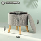 Light Gray Round Storage Ottoman with Hidden Lid and Linen Fabric