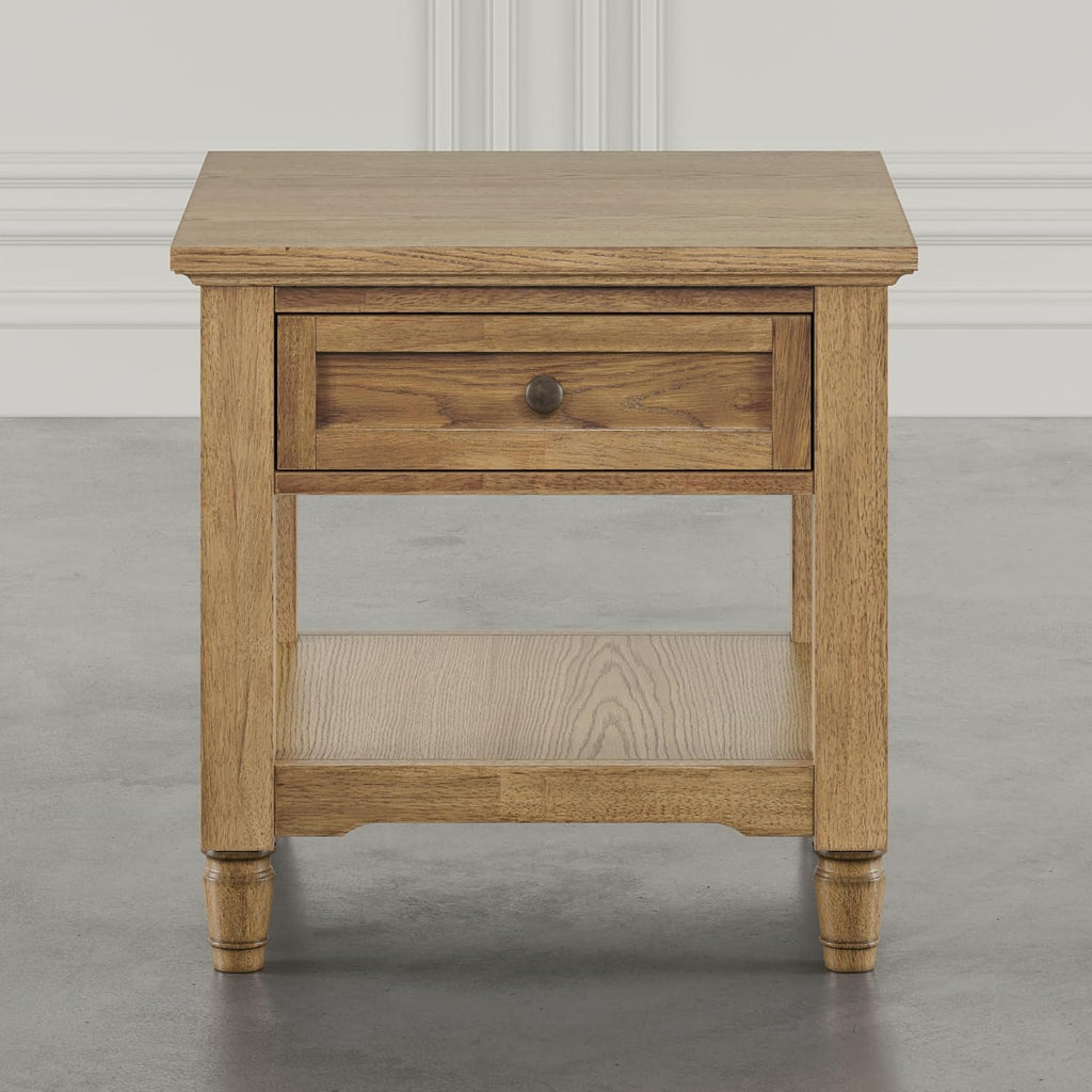 Brentwood Modern Transitional 24" Square End Table with Drawer and Storage Shelf,Light Brown