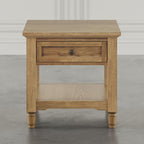 Brentwood Modern Transitional 24" Square End Table with Drawer and Storage Shelf,Light Brown