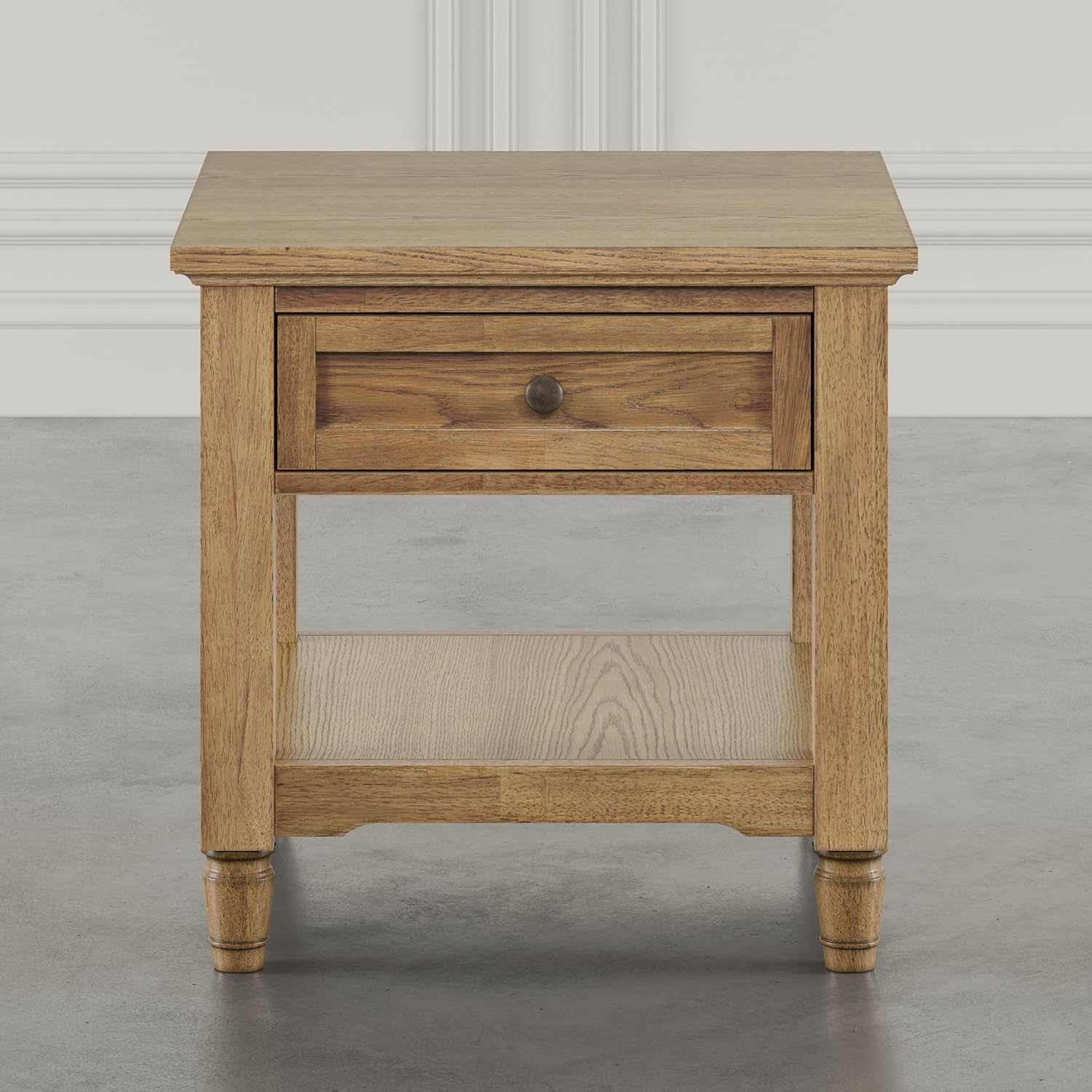 Brentwood Modern Transitional 24" Square End Table with Drawer and Storage Shelf,Light Brown