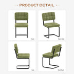 Mid-Century Modern Dining Chairs Set of 2 with Metal Legs, Green | Upholstered Chenille Cantilever Dining Chairs with Ergonomic Backrests, Armless Design, Padded Seats for Dining Room