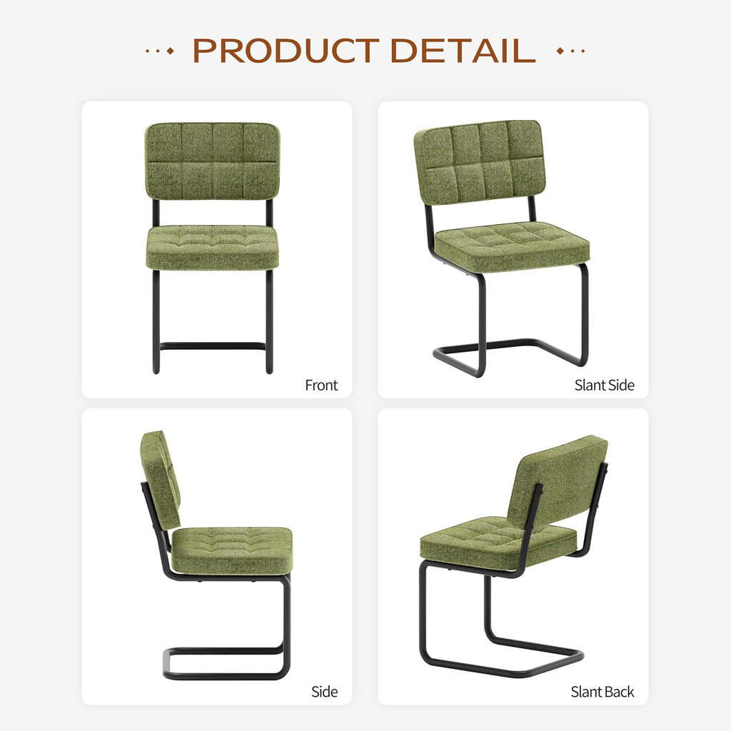 Mid-Century Modern Dining Chairs Set of 4 with Metal Legs, Green | Upholstered Chenille Cantilever Dining Chairs with Ergonomic Backrests, Armless Design, Padded Seats for Dining Room