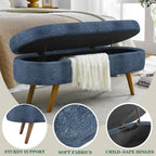 43.5" Ottoman with Storage, Storage Ottoman Bench with Safety Hinge, Foam End of Bed Bench Upholstered Entryway Bench for Bedroom, Living Room & Window, Dark Blue