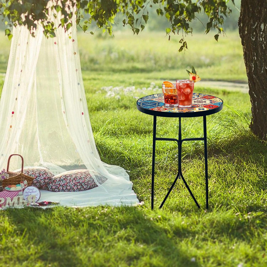 Mosaic Round Sode Tea Table, Outside Unique Furniture, Small End Outdoor Side Valentine's Day Dining Room Table, Indoor Balcony Outdoor Furniture, Balcony Patio Valentine's Day Decor