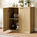 Evermagin 31.5" Oak Buffet Cabinet with Storage, Small Sideboard Cabinet, Boho Accent Credenza, Fluted Console Table with Doors for Dining Room, Kitchen, and Living Room