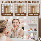 YESHOMY 35.4" Vanity Desk with Mirror & Lights, Power Outlet,Fresh White | 3 Storage Shelves, Makeup Vanity Table with Open Shelves for Bedroom Dressing Room