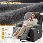 Swivel Rocker Recliner Chair with Vibration Massage & Lumbar Heating, Ergonomic Lounge Chair for Living Room, Rocking Function, Side Pocket, 2 Cup Holders, USB Charging Port