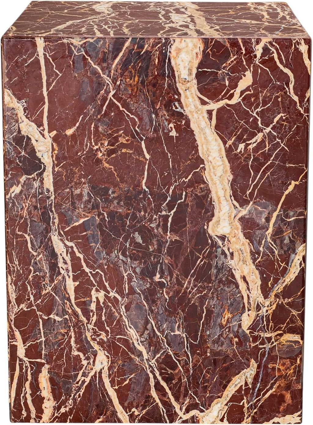 HomeRoots 20" Red Marble Square Block End Table