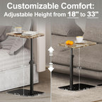 TV Tray Table Adjustable Height Swivel Couch Table with Heavy Metal Base | Slides Under Sofa, C-Shaped Side Table for Living Room, Bedroom, Bathroom, Study, and Small Spaces