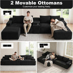GNIXUU 140.6" Black Cloud Sectional Couches for Living Room | 2 Cup Holders, Oversized Comfort, U-Shaped Modular Sofa Set, Storage Console, 2 Side Pockets, Corduroy Fabric, No Assembly