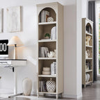 IFGET 76" Tall Arched Bookcase, Farmhouse Narrow Arch Bookshelf, Cream