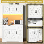 71" Kitchen Pantry Cabinets with Hutch - Freestanding Pantry Cabinet with Drawer, Adjustable Shelves, LED Light & Power Outlets for Kitchen, Dining Room, Living Room (White)
