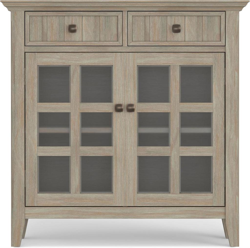 SIMPLIHOME Acadian Solid Wood 48 inch Wide Storage Bench that Seats 2 and 36 inch Wide Storage Cabinet in Distressed Grey for the Living Room, Entryway, and Family Room, Transitional Style