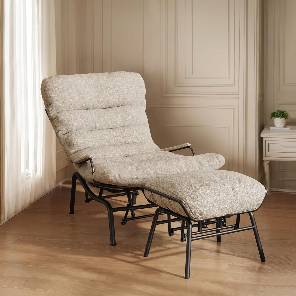 HOOOWOOO Cozy Rocking Chair,Chaise Lounge Chair Indoor,Accent Chair with Ottoman for Bedroom,Living Room,Office(Cloud Velvet Beige)