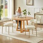 SoarFlash Dining Chairs, Beige Boucle Dining Chairs Set of 6, Kitchen Dining Room Chairs Curved Backrest Upholstered Mid Century Chair with Golden Metal Legs
