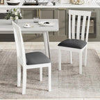 GOFLAME Wood Dining Chairs Set of 4, Upholstered Faux Leather Kitchen Side Chairs with Rubber Wood Frame, Armless Dinette Chairs for Dining Room, Living Room, Restaurant, White & Grey