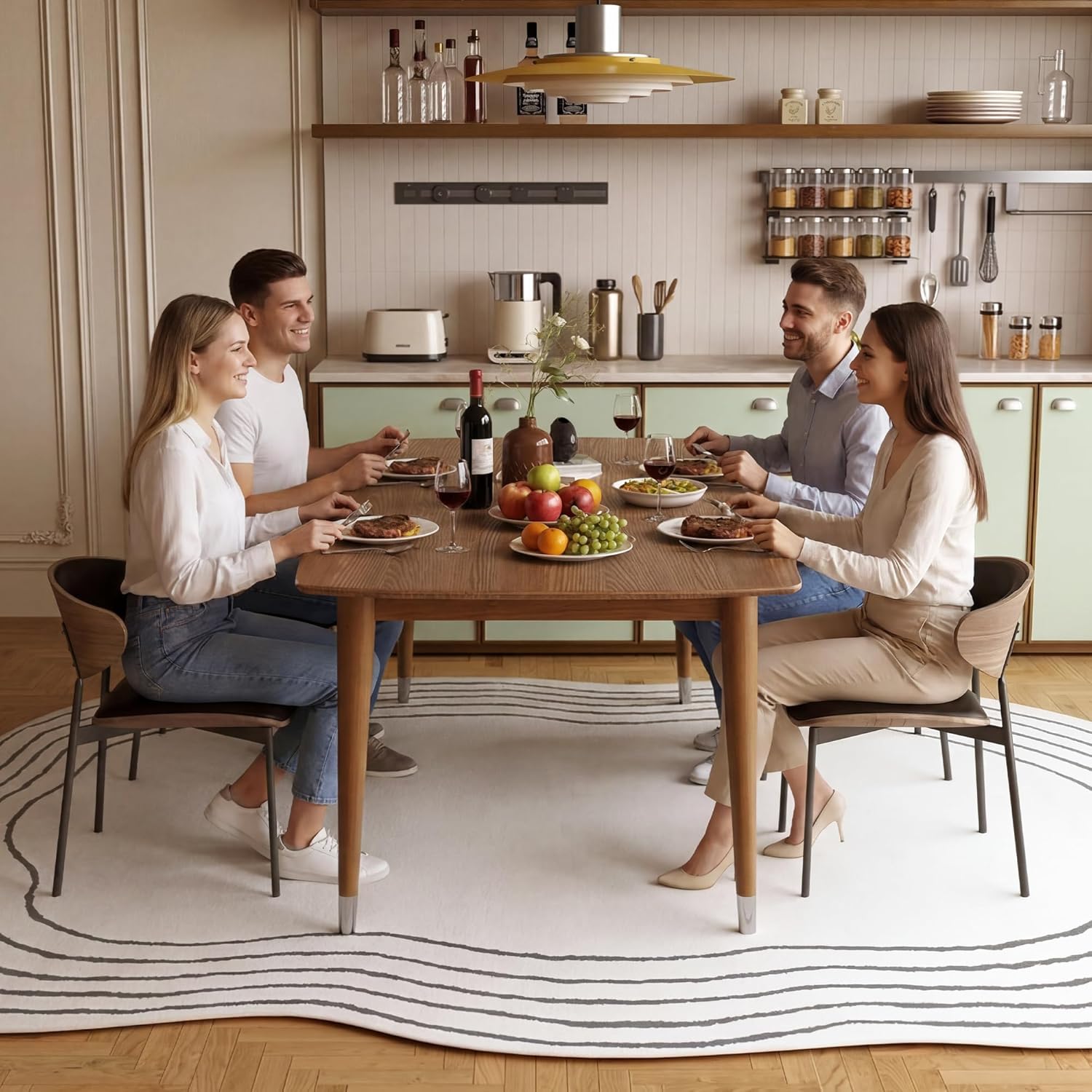62.9" Solid Wood Dining Table for 4-6, Mid-Century Modern Rectangular Kitchen Table with Tapered Legs, Sturdy Structure for Dining Room Apartment,Walnut