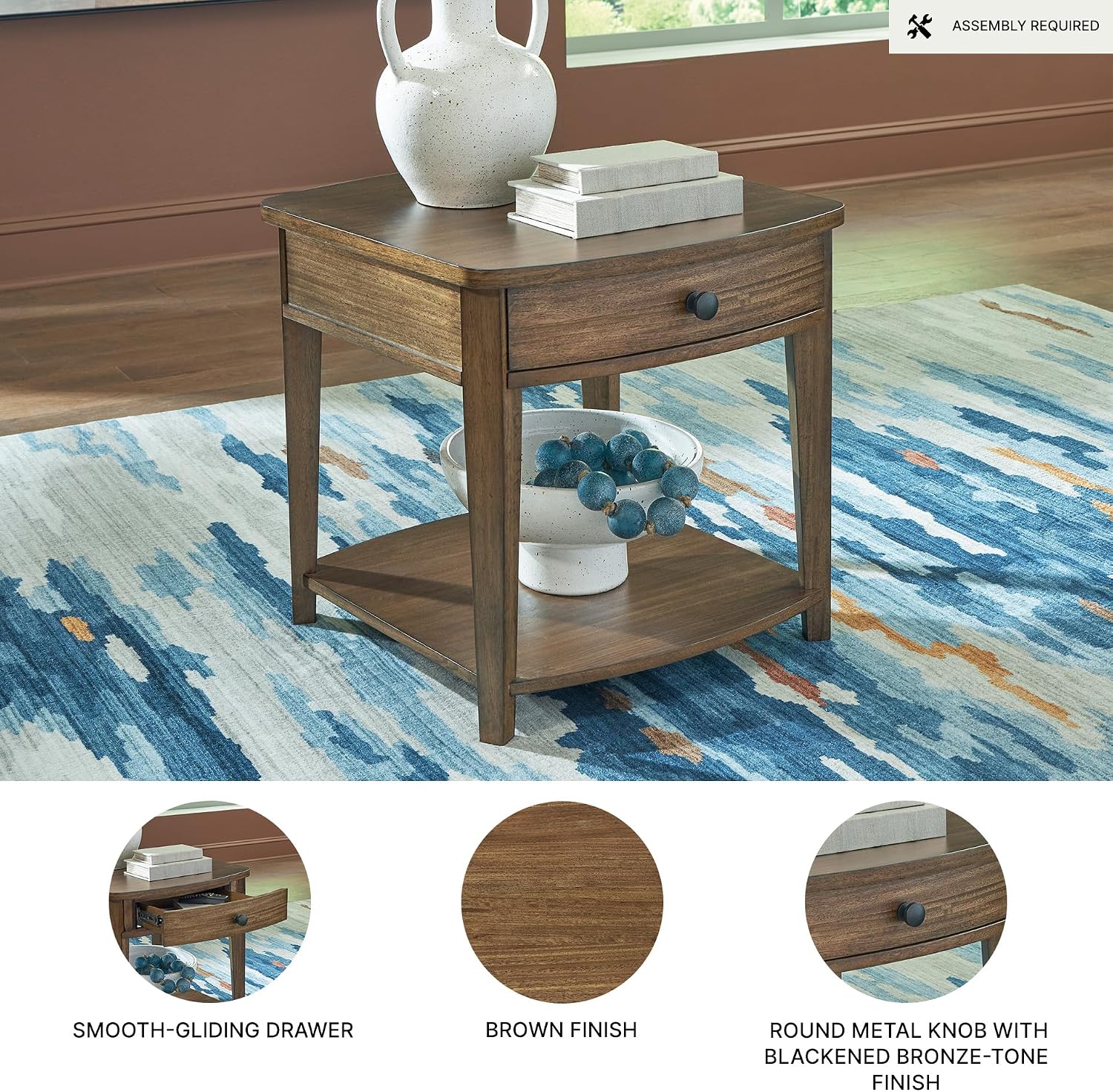 Signature Design by Ashley Burkbyer Classic End Table with Storage, Medium Brown