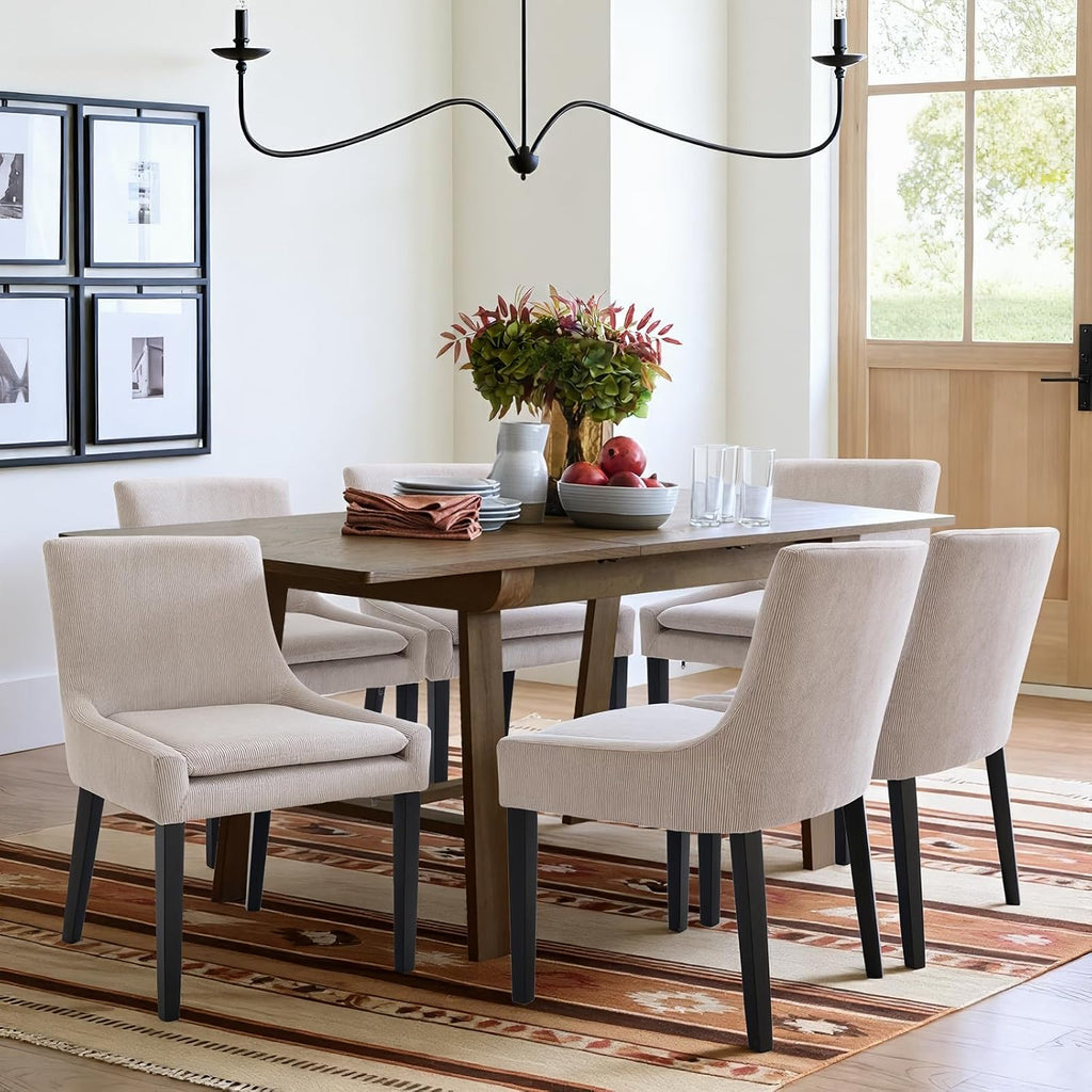 MALOL Upholstered Dining Chairs Set of 4, Mid-Back Kitchen Room Chair with Wood Legs, Corduroy Padded Dining Side Chairs for Dining Room, Beige