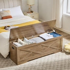 55.1" Storage Bench,Storage Chest for Entryway, Mudroom & Bedroom | 55.1L”x15.7W”x19.1H” Wooden Storage Bench,Storage Trunk with 2 Safety Hinges,Supports 220 lb,Easy Assembly,(Greige).