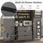 Polibi 80.1" Tall Freestanding Kitchen Pantry Cabinet, Large 41.3" Wide Shaker Style Storage Cupboard with 2 Power Outlets, Adjustable Shelves, 3 Drawers, Wine Rack & Countertop, Grey