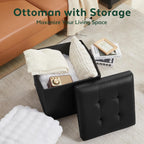 17.7" Ottoman with Storage, Square Storage Ottoman for Dorm, Faux Leather Ottomans with Legs for Living Room, Bedroom, Black
