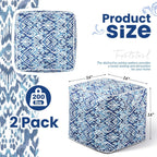 Juexica 2 Pack Inflatable Outdoor Ottoman Pouf Waterproof Cube 16" Square Blow up Ottoman Footrest with Handle Outdoor Portable Footstool for Patio Garden Camping or Home Pool(Diamond Stripes,Blue)