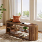 Tribesigns 47.2" Wooden Entryway Bench with 2-Tier Shoe Storage, Farmhouse Dining Bench with Adjustable Foot Pads, End of Bed Stool for Bedroom, Hallway, Living Room, Dining Room, Rustic Brown