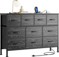 YaFiti TV Stand for Bedroom, Black Wood Veins | Dresser with 10 Fabric Drawers, Power Outlet