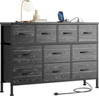 YaFiti TV Stand for Bedroom, Black Wood Veins | Dresser with 10 Fabric Drawers, Power Outlet