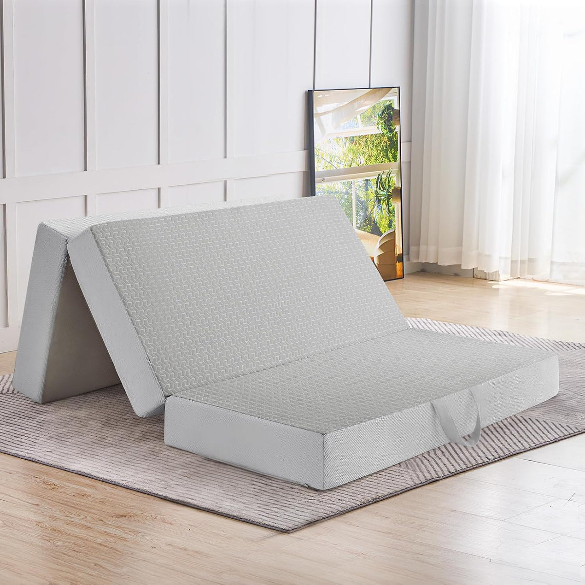 CYMULA Folding Mattress Full Size, 6 inch Memory Foam Tri Portable Murphy Bed and Futon, Full Topper with Breathable & Washable Cover, Foldable Floor Mattress for RV,Guest Beds,Grey,52"×73"×6"