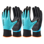 COOLJOB Waterproof Gardening Work Gloves with grip for Women & Men, Double Rubber Coated for Garden Yard Outdoor Construction Worker, Blue Medium Size 2 Pairs
