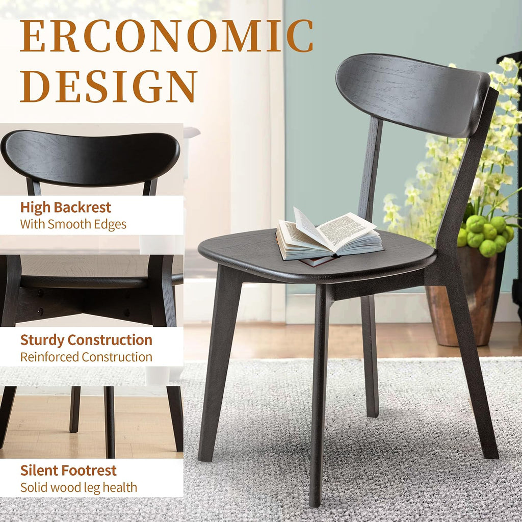 Modern Dining Chairs, Solid Oak Wood Dining Chair with Comfortable Backrest, Sturdy Wooden Chairs for Kitchen, Dining Room