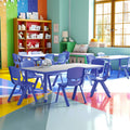 EMMA + OLIVER 23.625" W x 47.25" L Blue Plastic Activity Table Set-6 Chairs